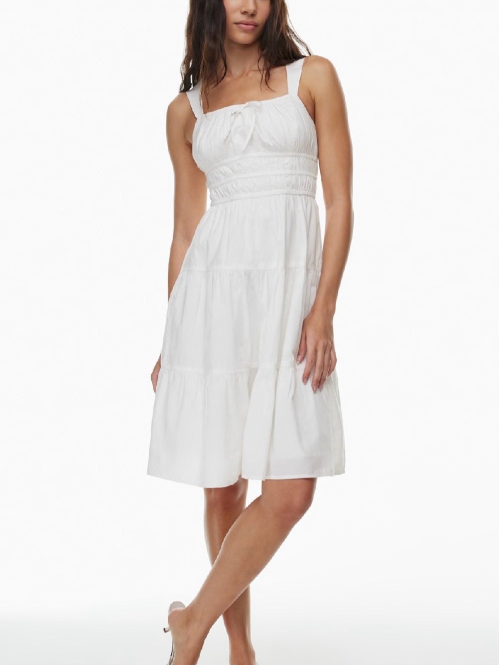 Aritzia White Smocked Midi Sundress with Tiered Skirt